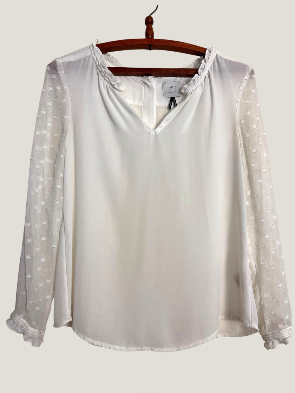 Anthropologie HD In Paris Blouse White Peasant Top Sheer Sleeves Size 2